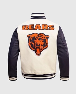 Veste universitaire faite à la main avec manches en cuir, col montant, logo frontal, coupe-vent - Product Image 1