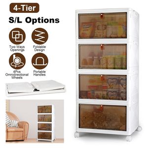 Set di 4 Contenitori Pieghevoli in Plastica a 4 Livelli con Apertura Magnetica a 360 Gradi, Organizzatori Impilabili per Armadio - Product Image 2