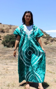 Awesome Ethnic Embroidered Tie Dye Cotton Caftan Chain <b>Stitched</b> <b>Hand</b> Dyed Durable Breathable Lightweight Travel Ready Very Cool - Product Image 3