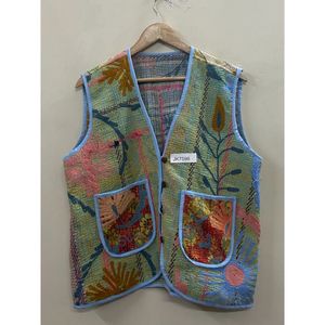 Beautiful Vintage <b>Women</b> Hand Embroidered Floral V Neck kantha suzani <b>vest</b> with covered button high quality <b>women</b> ethnic <b>vest</b> - Product Image 4