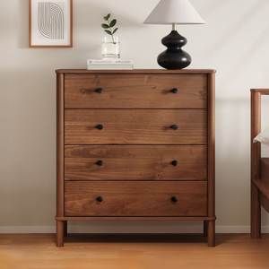 Modern Teak Wood Chest of <b>Drawers</b> with 4 Tiers and Black <b>Metal</b> Knobs - Product Image 1