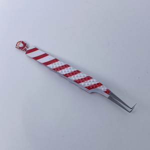 Pince à épiler de précision en acier inoxydable, manche rayé rouge et blanc, pointe lisse, outil professionnel pour extensions de cils et mise en forme des sourcils - Product Image 6