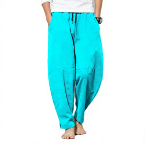 Pantalon décontracté pour homme, taille élastique, lin/coton, séchage rapide, écologique, léger, respirant, coupe ample, droit, automne - Product Image 4