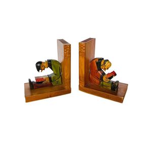 Paire d'entretoises à livres en bois pour enfants, design sculpté coloré, décoratives, artisanales, écologiques, inspirées de l'écriture, pour la maison - Product Image 1