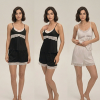 Ensemble de pyjama d'été de luxe minimaliste en satin et dentelle pour femme, caraco et short unis, séchage rapide, doux comme de la soie, vêtements de nuit