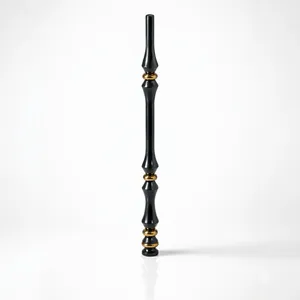 Balustre d'escalier moderne en métal noir avec anneaux décoratifs dorés, embout de rampe en fer pour design d'escalier de luxe - Product Image 5