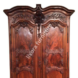 Armario de Madera Maciza de Lujo Hecho a Mano con 2 Puertas, Tallado Ornamentado de Estilo Barroco Francés, Armario Antiguo de Caoba - Product Image 3