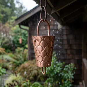 Copper Rain Chains Cup Design Decorative Outdoor Gutter Chain Water <b>Feature</b> <b>Garden</b> Home Exterior Hanging Rainwater Home Decor - Product Image 2