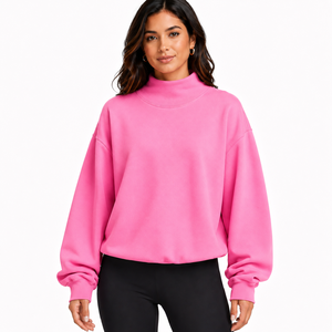 Sweat-shirt à col montant épais pour femme en coton molletonné doux, vêtements personnalisés avec logo, fabricant OEM ODM en gros - Product Image 1