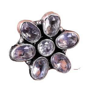 Vintage <b>Crystal</b> Stone Oxidized Silver Flower <b>Stud</b> <b>Earrings</b> | Party Antique Finish Women's Trendy Fashion Jewelry Jewelry Bulk - Product Image 1