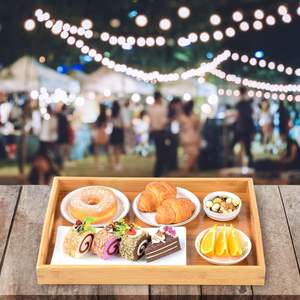 Plateaux de service en bambou avec poignées, plateau alimentaire de cuisine pour manger, plateaux pour dîner, plateau de service en bois pour le petit-déjeuner - Product Image 2