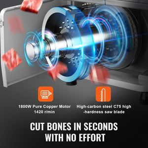 Sega a Nastro Elettrica Commerciale da 1800W in Acciaio Inossidabile con Piano di Lavoro da 15'' x 19.1'' per Carne e Ossa, Macchina da Taglio da Banco con Taglio Massimo di 7.09 Pollici - Product Image 3