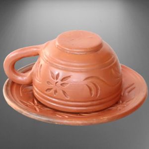 Juego de Taza y Platillo de Cerámica Hechos a Mano por Artesanos Tradicionales, Juego de Tazas de Café de Arcilla Terracota para el Hogar - Product Image 1