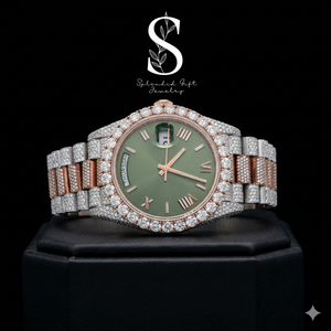 Reloj Unisex de Lujo, Moderno, de Dos Tonos, con Esfera Azul Completamente Adornada con Diamantes Moissanite VVS, Estilo Hip Hop Personalizado, Correa de Acero Inoxidable, Analógico - Product Image 1
