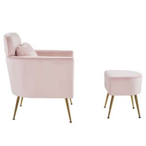 Sillón Individual de Franela para Interiores en Color Rosa, Semi Desmontado, con Patas y Pedales Dorados para Sala de Estar - Product Image 3