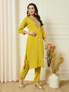 Conjunto de Kurti amarillo de diseñador con bordado y dupatta para mujer, ropa informal tradicional india y pakistaní - Product Image 2