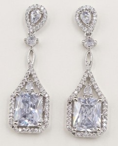 Square Cut Stone Geometric Frame Pear <b>Halo</b> Stud and Long Dangle <b>Earring</b> Design for Women Party Wear Dangle <b>Earrings</b> Manufacturer - Product Image 1