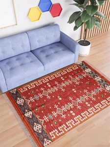 Alfombra de Lana Acrílica con Patrón Geométrico, Tejida a Mano, Estilo Kilim, Rectangular, Roja, para Sala de Estar - Product Image 3