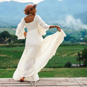 <b>Women</b> Boho Maxi <b>Dress</b> Summer Cotton Long Flowy Beach Casual Gypsy Style Natural Waist Washable Fashion <b>Dress</b> - Product Image 4