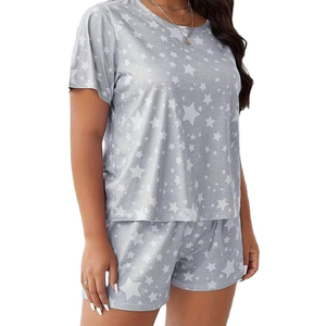 Women's Vintage Fashion Organic Cotton Knitted Printed Short Pajama Set Elastic Waist T-Shirt Shorts Breathable Summer Autumn - Product Image 6