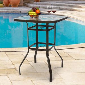 31-Inch Square Patio Bar Table with Tempered Glass Top and Umbrella Hole Outdoor Cocktail Height Bistro Table - Product Image 4