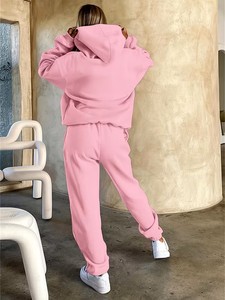 Ensemble de survêtement décontracté en polaire pour l'hiver, unisexe, broderie à motifs floraux, sweat-shirt à fermeture éclair intégrale, pantalon de jogging, séchage rapide - Product Image 3