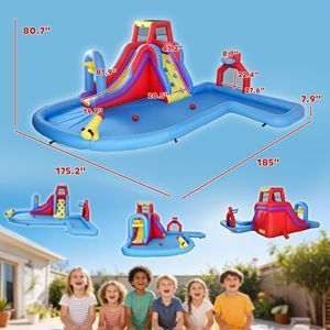 Scivolo d'Acqua Gonfiabile 6 in 1 con Soffiatore da 480W, Casa Gonfiabile, Parete da Arrampicata, Piscina con Spruzzi, Canestro da Basket per Divertimento all'Aperto - Product Image 2