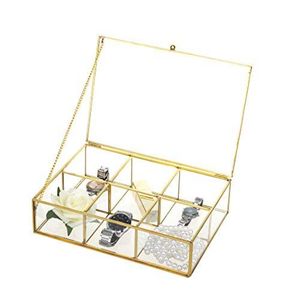 Modern Gold <b>Glass</b> Jewelry <b>Box</b> Organizer with Lid, Multi-Compartment Jewelry Storage <b>Box</b> for Rings Bracelets Necklaces <b>Glass</b> <b>Box</b> - Product Image 1