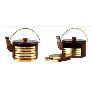 Théière artisanale en bois de Sheesham avec incrustation en laiton - Vente en gros de bois de rose indien - Product Image 1