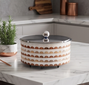 Contenedor Redondo Moderno de Madreperla con Tapa Metálica y Diseño Antipolvo para Uso en Cocina, Eventos de Boda y Restaurantes - Product Image 5
