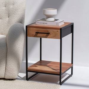Table d'appoint industrielle Vandana Orion Flux à 1 tiroir, meuble d'appoint moderne avec structure en métal - Product Image 1