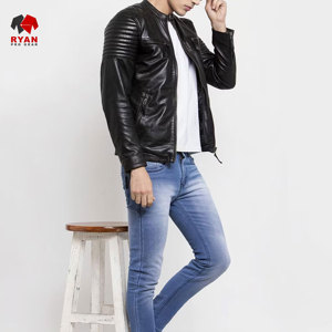 แจ็คเก็ตหนังออกแบบเองสำหรับผู้ชาย ยี่ห้อ Ryan Pro Gear พร้อมโลโก้แบบกำหนดเอง ดีไซน์ ODM - Product Image 3