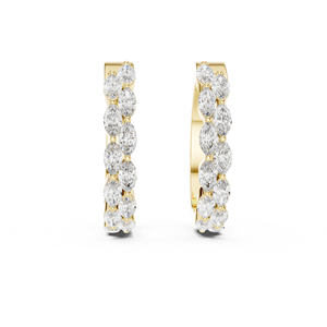 SHREERAJ SOLITAIRE Marquise Double Row Pave <b>Huggie</b> Hoop Earrings E VVS VS Lab Grown Diamond 14K 18K <b>Solid</b> <b>Gold</b> Rhodium Plated - Product Image 3