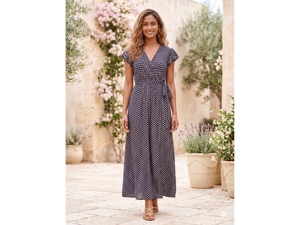 Vestido Maxi Largo con Cuello en V, Estampado Paisley y Puntos, con Cinturón, Manga con Volantes, Corte en A, de Rayón, Casual, para Verano, Ocio y Uso Diario - Product Image 3