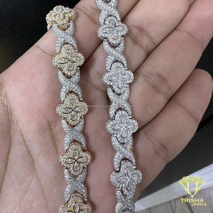 Elegant Iced Floral Chain <b>Bracelet</b> With Marquise Moissanite Center Stones <b>Infinity</b> Links And Baguette Cut Stone Lock - Product Image 3