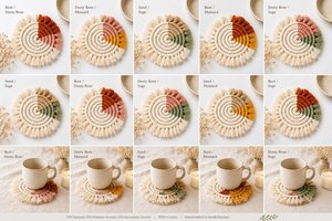 Handmade Modern <b>Round</b> Macrame Coasters Set Tassels Multicolor Polyester Cotton 10cm Diameter Fabric <b>Mats</b> for Table Decoration - Product Image 3