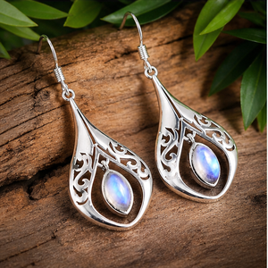 Pendientes Colgantes de Plata de Ley 925 con Piedra Lunar Arcoíris Natural, Diseño de Lágrima, Hechos a Mano, Filigrana, Joyería Boho con Gemas para Mujer - Product Image 1