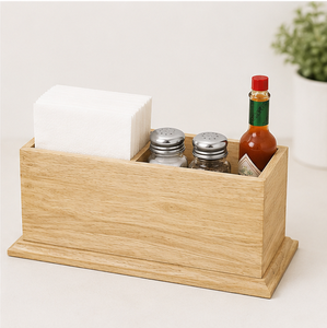 Multipurpose Wooden Table <b>Caddy</b> With Napkin Holder And Salt Pepper Shaker Compartment Rustic Farmhouse Condiment Organizer - Product Image 3