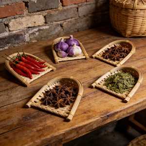 <b>Set</b> of 5 Mini Bamboo Winnowing <b>Baskets</b> 10cm Handwoven Small Sifters Rustic Photography Props Vietnam Supplier - Product Image 4