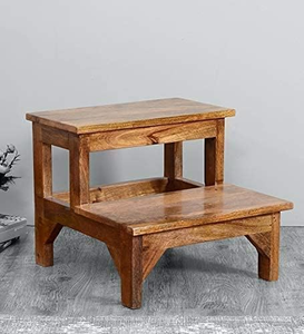 Escabeau de cuisine à 2 marches en bois, marchepied portable pour la maison, la cuisine, la salle de bain, la chambre - Product Image 2