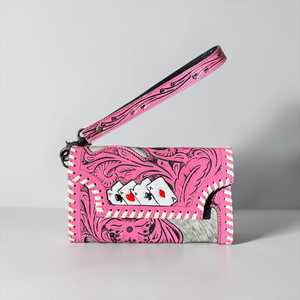 Cartera de Muñeca Portátil de Cuero Genuino Vintage con Estampados de Animales, Cierre Abierto y Flores, Tipo Clutch para Uso Diario - Product Image 1