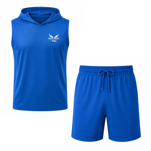 Conjunto de Camiseta sin Mangas con Capucha y Pantalones Cortos Azules para Hombre EKIN IMPEX, Ropa Deportiva de Verano de Secado Rápido, Pantalones Cortos de Verano de Alta Calidad - Product Image 1