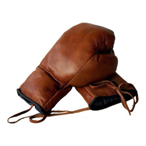 Gants de boxe en cuir marron avec fermeture à lacets rose pour adultes, entraînement, sparring, MMA, kickboxing et arts martiaux - Product Image 2