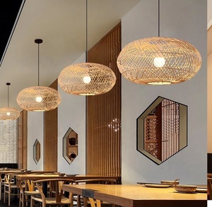 Large Hand-Woven Wicker Modern Decorative Ceiling Hanging Rattan Pendant <b>Light</b> for <b>Dining</b> Room Restaurant - Product Image 4
