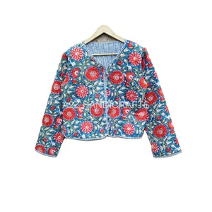 Main Bloc Fleur Imprimer Partie Porter Coton Veste Femme Vêtements Court Kantha Veste Coton Matelassé Manteau Boho Hippie - Product Image 1