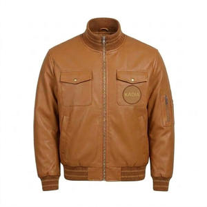 Vestes en cuir de vachette de bonne qualité, vestes bomber décontractées pour hommes, col montant en cuir véritable - Product Image 1