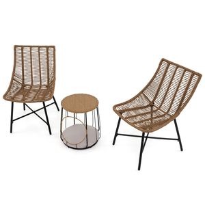 Conjunto de Muebles de Patio de 3 Piezas con Caseta para Mascotas, Asiento de Ratán, Mesa de Almacenamiento y Cojines, para Relajación al Aire Libre en Patio y Balcón - Product Image 4