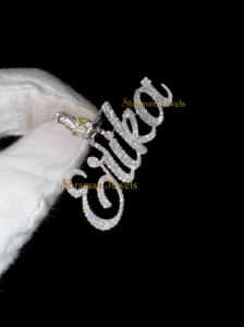 Completamente helado VVS Moissanite personalizado cualquier letra cursiva nombre moda rodio plateado oro rosa 925 plata esterlina encantos colgante regalo - Product Image 2