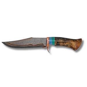 มีดล่าสัตว์ทำมือระดับพรีเมียม เหล็กดามัสกัสทองแดงเกรดอุตสาหกรรม ใบมีดแบบคลิปพอยต์ 7 นิ้ว ใบมีดตายตัว ใช้ได้ทั้งมือซ้ายและขวา ด้ามเรซิ่น - Product Image 2