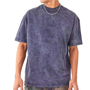 Camiseta de algodón tie-dye para hombre, manga corta, cuello redondo, corte holgado, estilo casual, tejido jersey, color azul liso. - Product Image 1